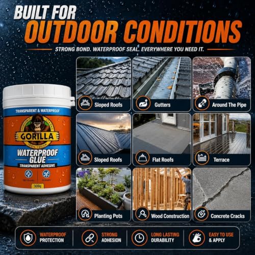 Image of Go Well Transparent Waterproof Glue 300gm with Brush, Roof Leakage Crack Seal Agent Roof Water Leakage Solution Water Proof Glue For Wall, Ceramic,Stone, Glass,Bricks, Tile,Plastic (300 GM / 1 PACK)