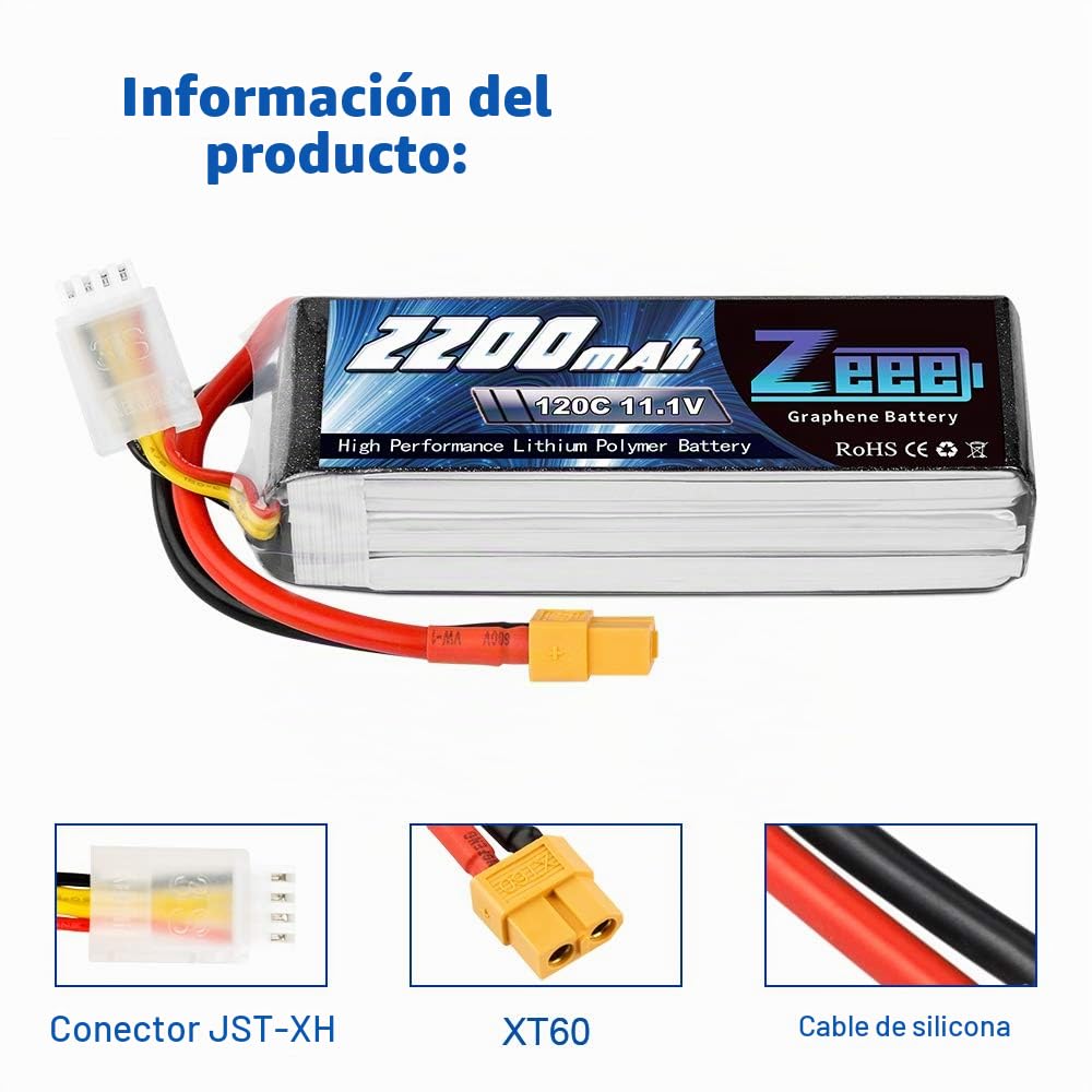 Zeee 3S Lipo Batería 11.1V 2200mAh 120C con Conector XT60 para UAV Drones FPV Bicicleta de Carretera Quadcopters Avión Helicóptero RC Barco (2 Paquetes)