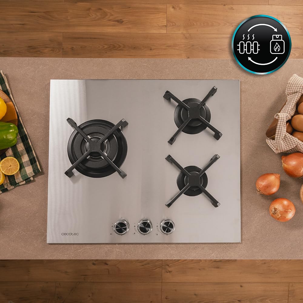 Cecotec Bolero Squad G 3400S Stainless Steel 3 Burner Gas Hob 6.2kW, Cast Iron Grills, WOK Triple Crown Burner, Electronic Ignition, Valve Safety, Gas Accessory — view 8