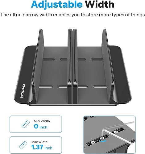 Miniatura 2 de OMOTON Soporte vertical para portátil de 3 ranuras, soporte de aluminio de escritorio para MacBook con tamaño de base ajustable, se adapta a todas