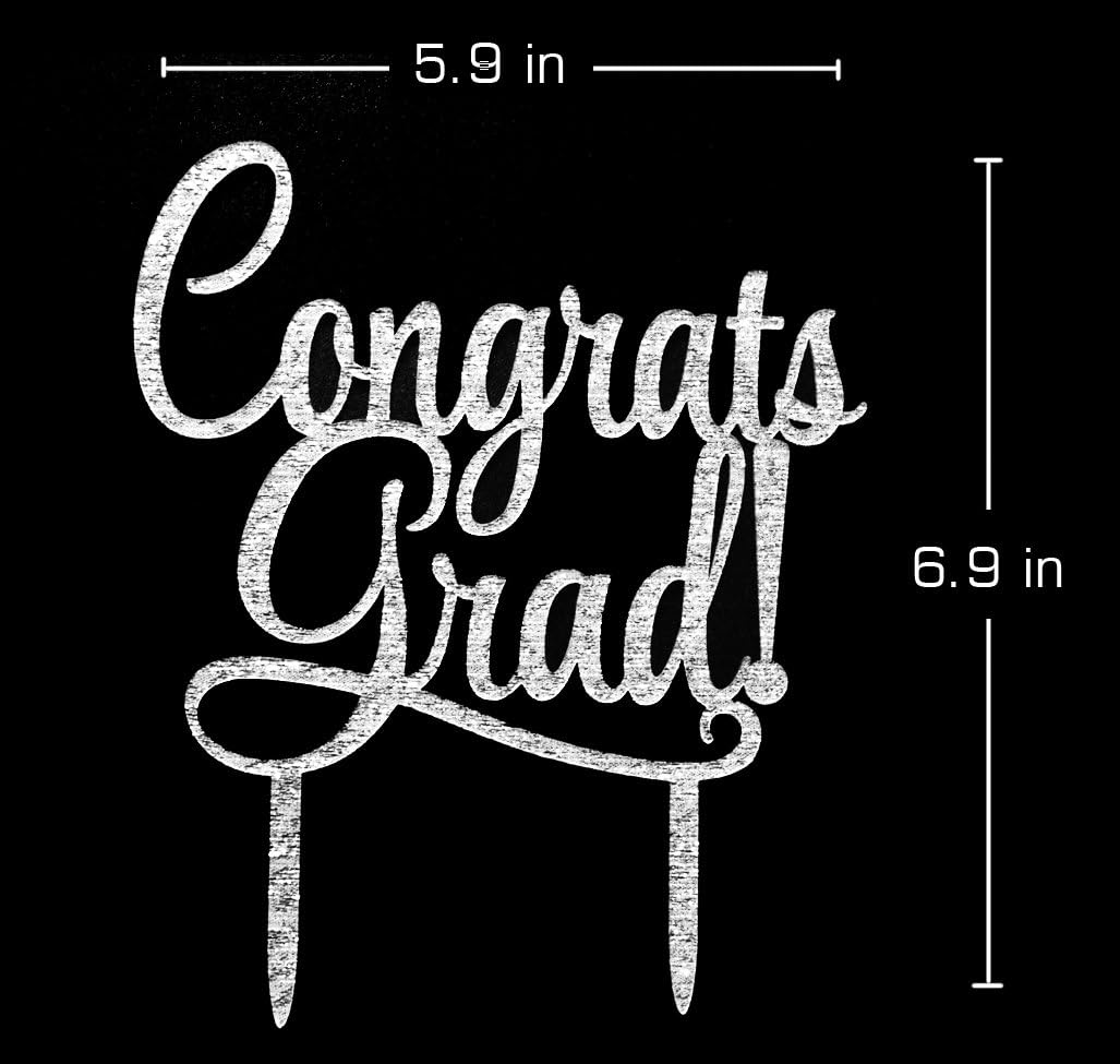 Congrats Grad Cake Topper, Class of 2025 Acrylic Graduation Grad Party Decorations (Silver)