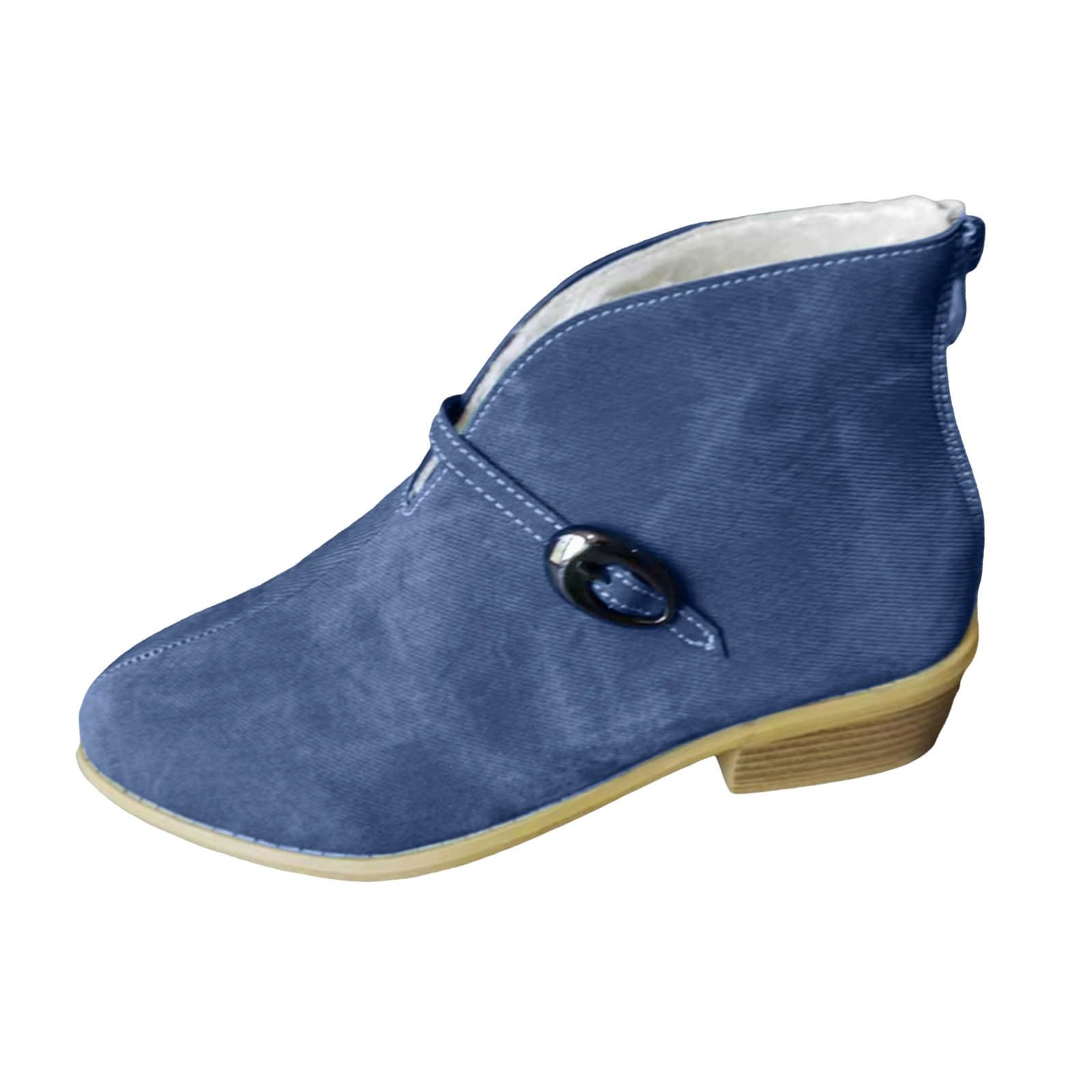 Ankle Boots for Women Low Heel V Cut Fur Lining Cowboy Cowgirl Boots 2025 Fashion Pointed Toe Plus