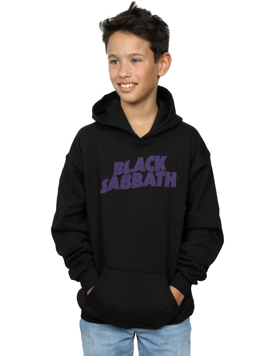Absolute Cult Black Sabbath Boys Distressed Logo Hoodie Black 12-13 years