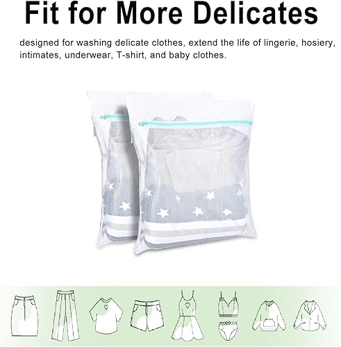 Miniatura 6 de OTraki Bolsa de malla de 16 x 20 pulgadas para ropa delicada, paquete de 2 bolsas de lavado con cremallera para ropa interior, calcetines, suéter,