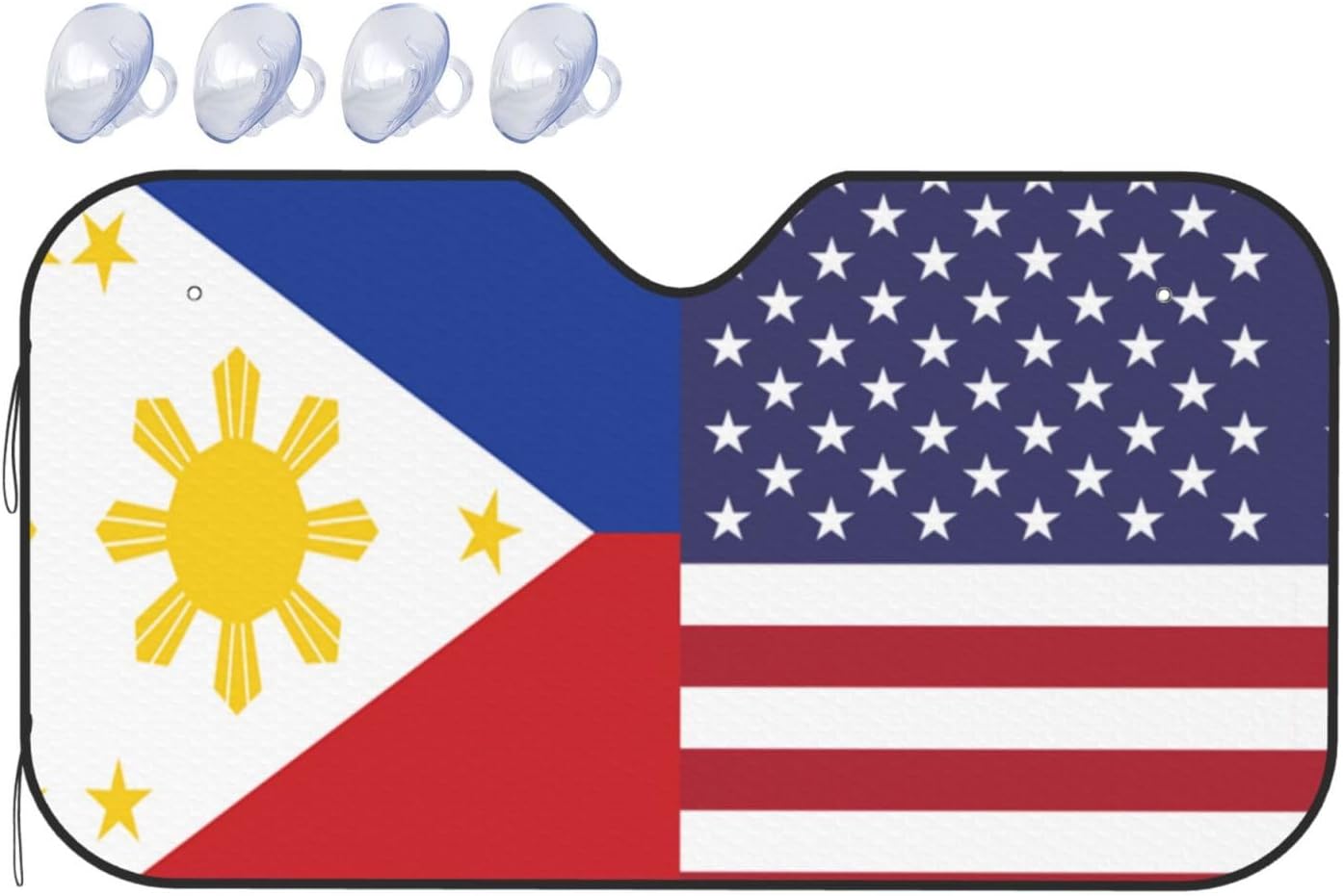 America Philippines Friendship Flag Foldable Car Windshield Sunshade Blocks Heat and Sun Glare Uv Rays