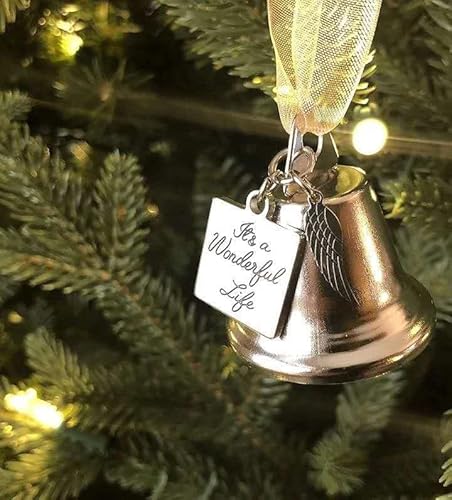 Silver Plated It's A Wonderful Life Christmas Bell Ornaments For Xmas Tree Wedding Anniversary Decoration Pendants With Angel Wings Charms (7X7Cm) #TOP2