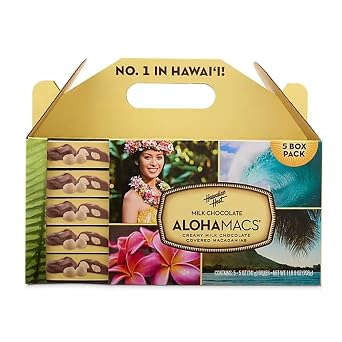 Hawaiian Host Alohamacs Milk Chocolate The Original Chocolate Covered Macadamia Nut, 5 Box Tote - 5 Ounces
