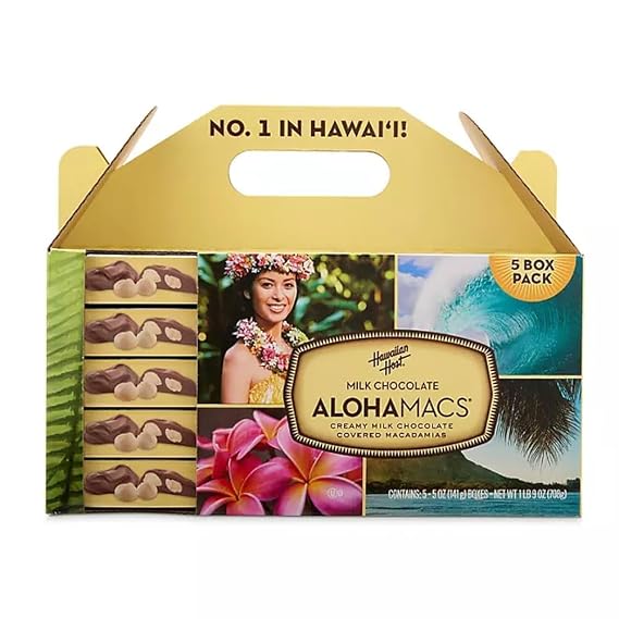Hawaiian Host Alohamacs Milk Chocolate The Original Chocolate Covered Macadamia Nut, 5 Box Tote - 5 Ounces
