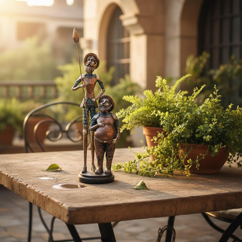 Figura Clásica Don Quijote y Sancho Panza en Resina, Decoración Hogar, Arte Español