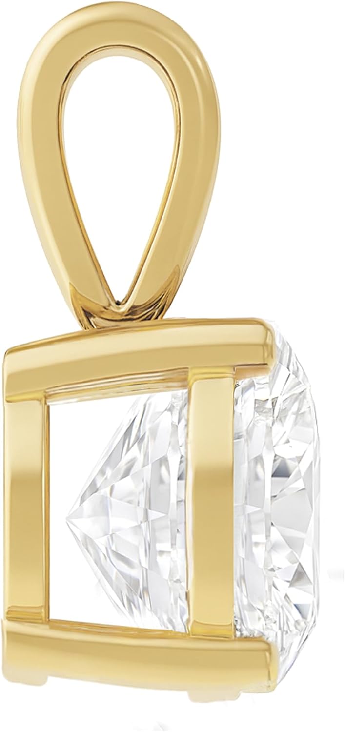 14K Solid White or Yellow Gold Lab Grown Moissanite Solitaire Pendant Necklace | Solid Bail | Round, Oval, Pear, Cushion, Emerald Cut | Pendant Only |Luxury Gift, Birthday, Anniversary, Mothers Day - Image 2