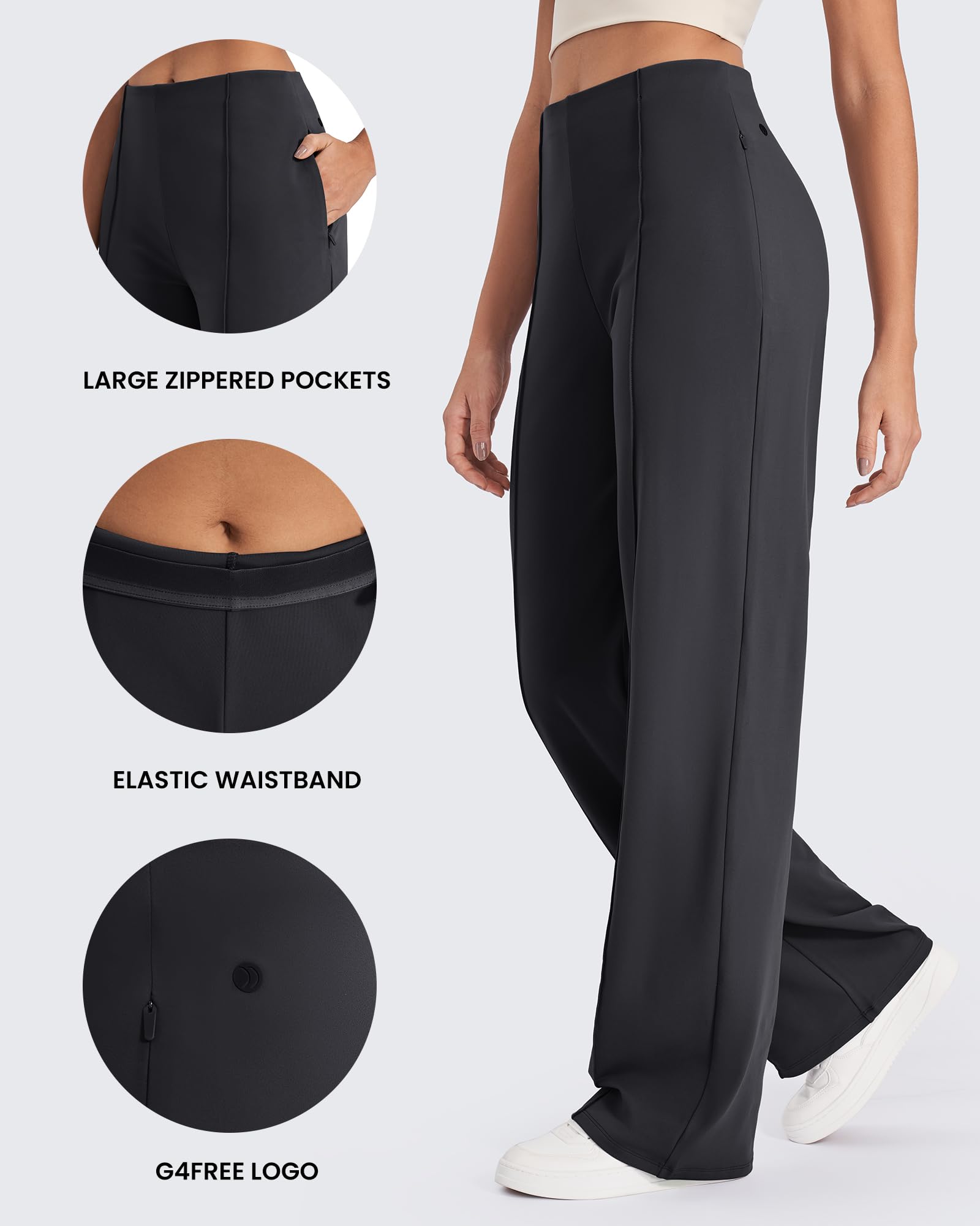 G4Free EverGoing - Pantalones de pierna ancha para mujer, pantalones de yoga de cintura alta con bolsillos, elásticos, casuales, pantalones de descanso