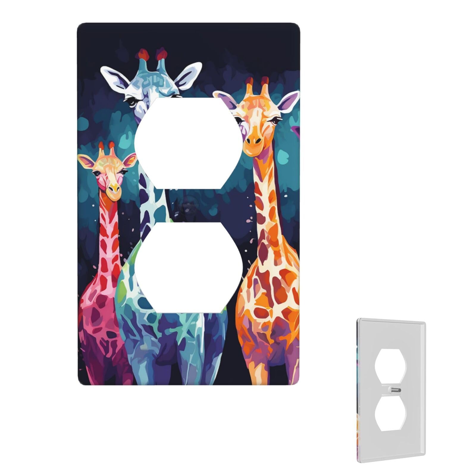 1-Gang Decorator Wall Plate Colorful Giraffe Fans Lovers Light Switch Cover Single Gang Receptacle Wall Plate Standard Size 4.5" x 2.76" Wallplate Unbreakable Polycarbonate Outlet Faceplates Cover