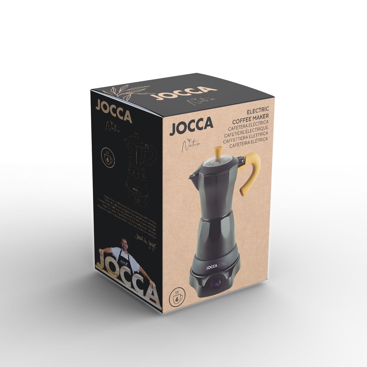 Jocca Cafetera Italiana Eléctrica 6 Tazas Base giratoria 360º Apagado automático Negro