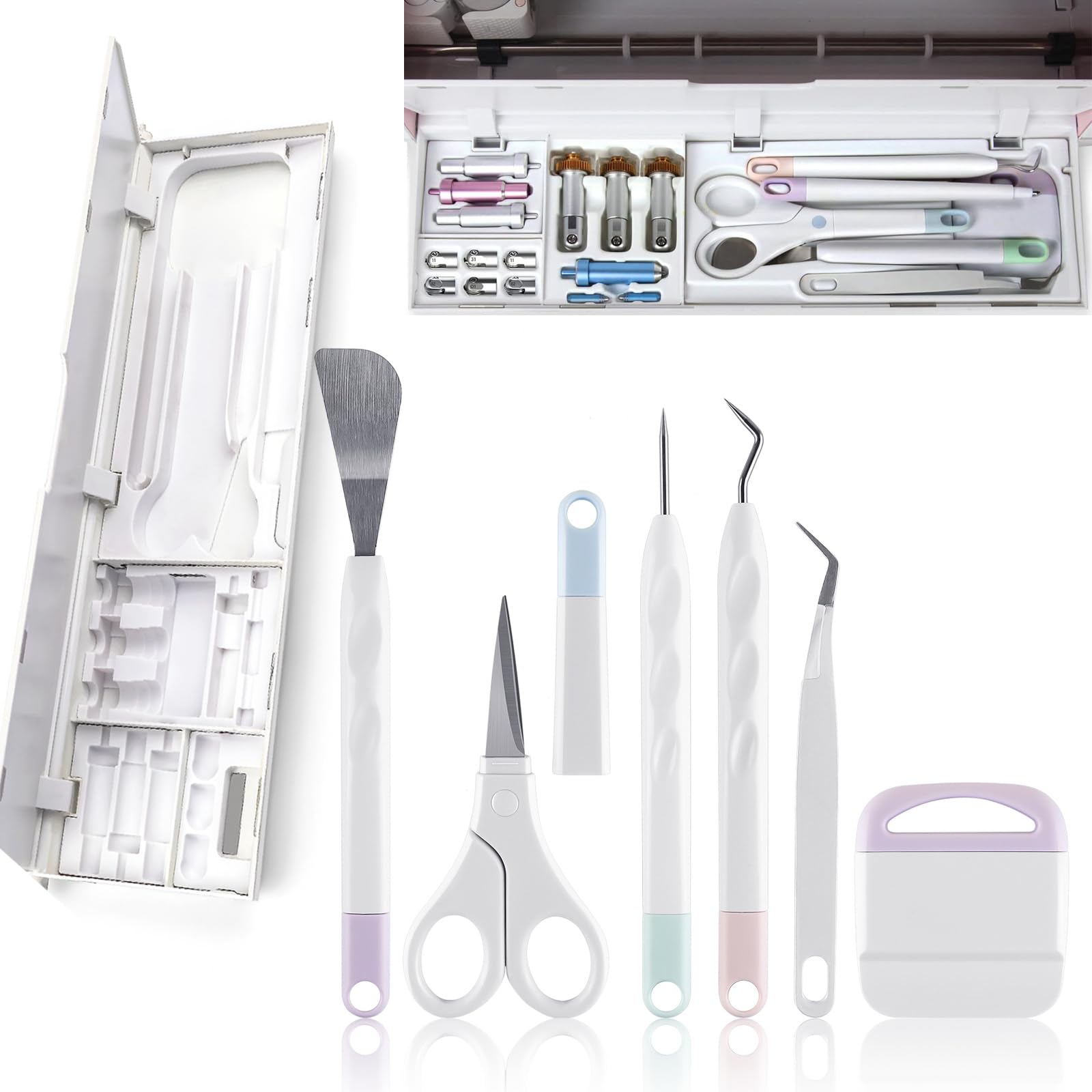 7 PCS Vinyl Weeding Tools with Weeding Kit Tray Set, Spatula/Scissors with Cap/Piercing Tool/Weeder/Tweezers/Scraper Basic Weeding Tool Kit Blades Housing Tip Accessories Organizer — image 1