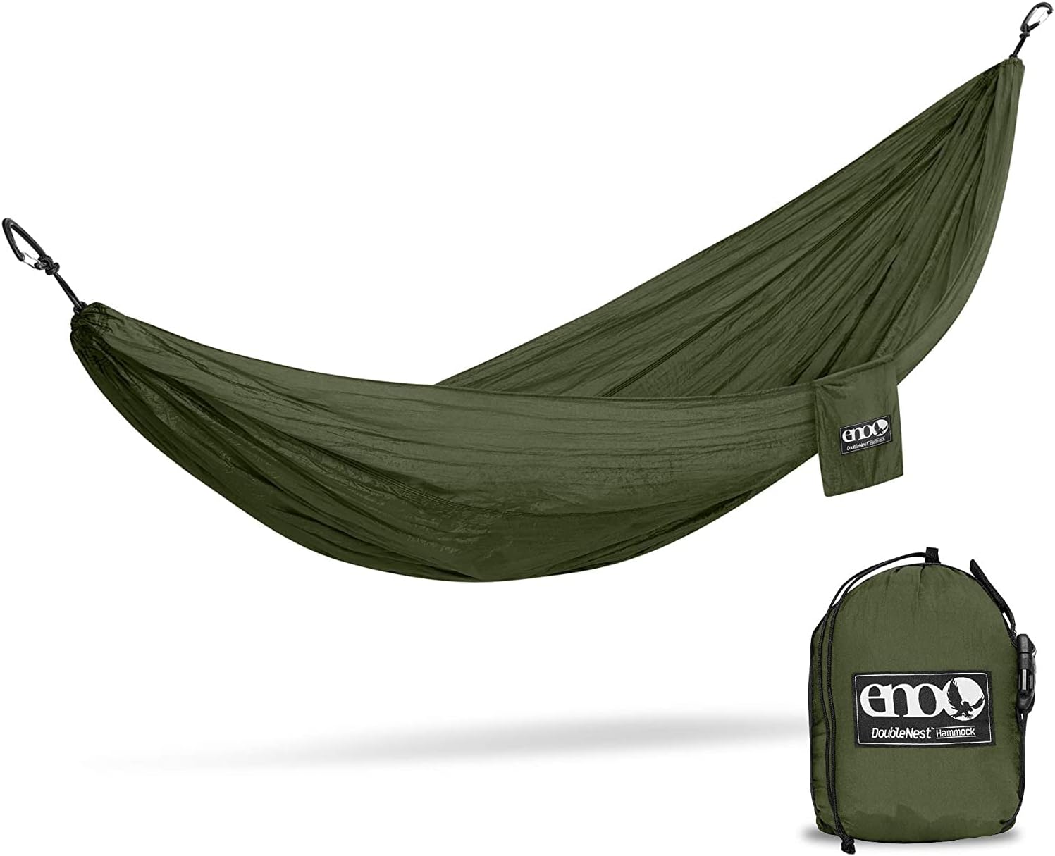 ENO, Eagles Nest Outfitters DoubleNest Lightweight Camping Hammock, 1 to 2 Person, Olive/Olive