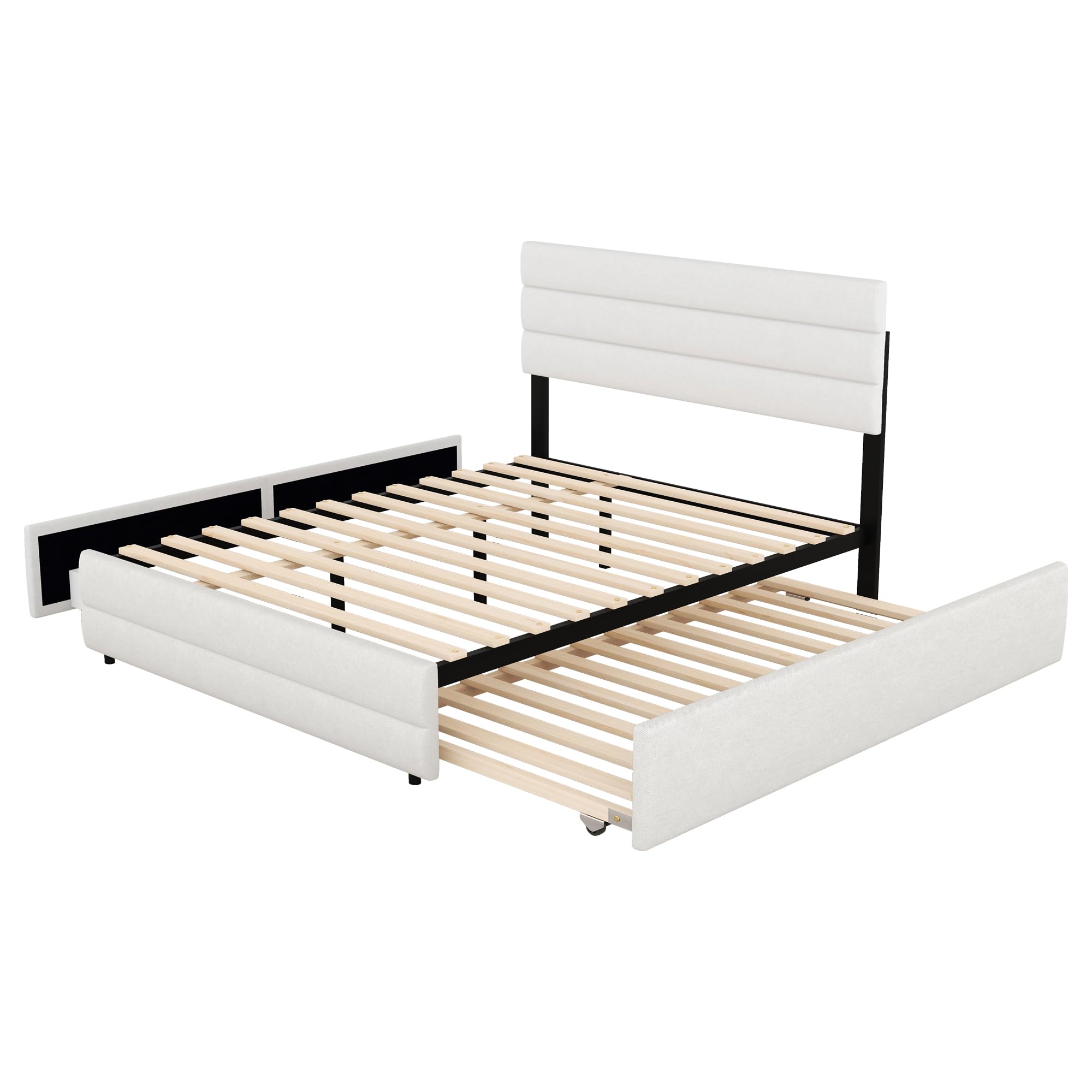 Platform Bed with Storage Machine for Two and Two Drawers, Beige, 140x200 cm