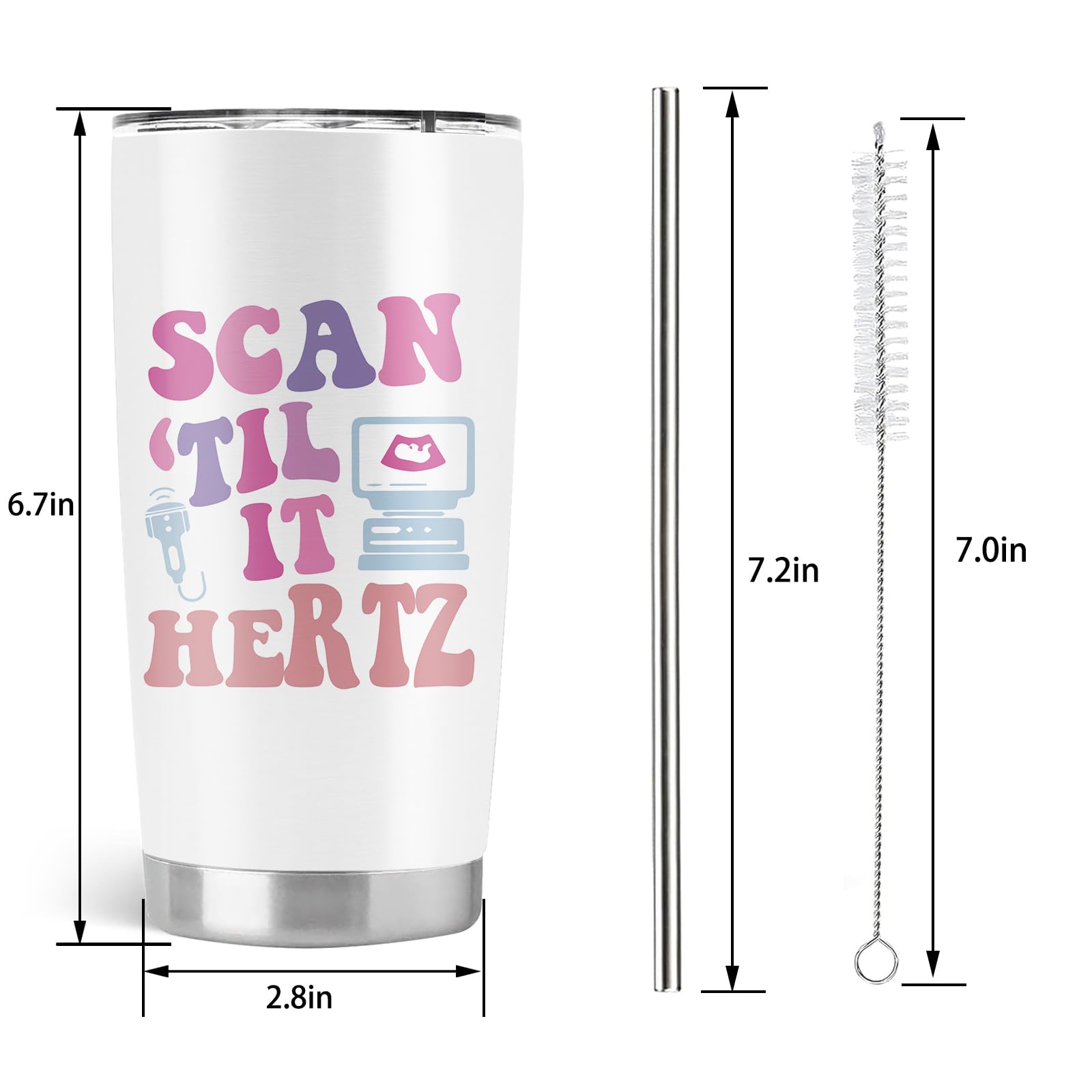Sonographer Gifts, Ultrasound Tech Student Gifts, Sonographer Stainless Steel Insulated Tumbler with Lid and Straw 20Oz