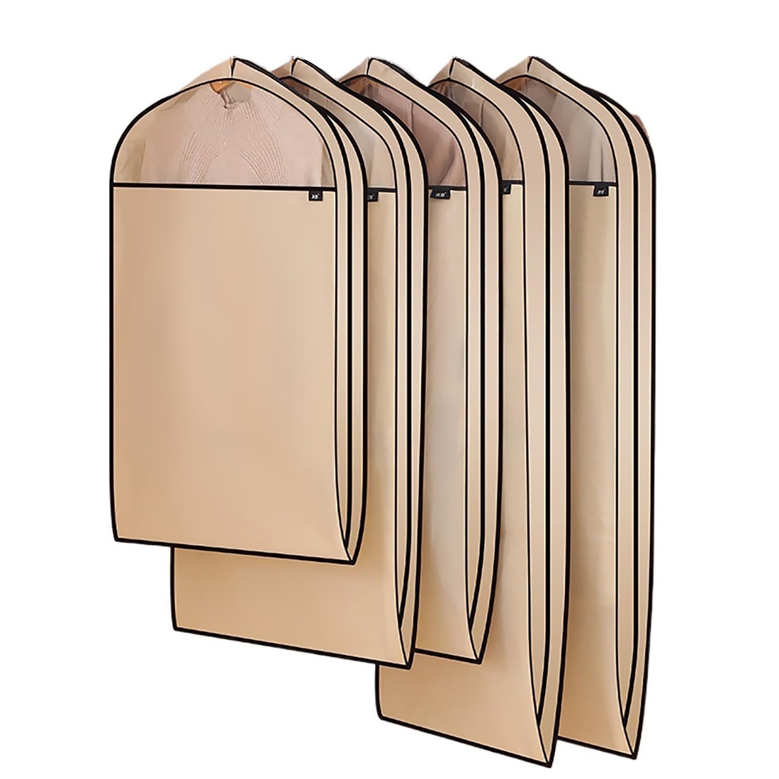 Housse pour cintre et rangement vêtement beige avec ouverture latérale