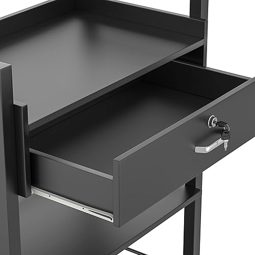 Miniatura 5 de Carrito de salón de belleza con gabinete de 2 niveles, carrito con ruedas de almacenamiento, organizador con cajones, ruedas, con cerradura,