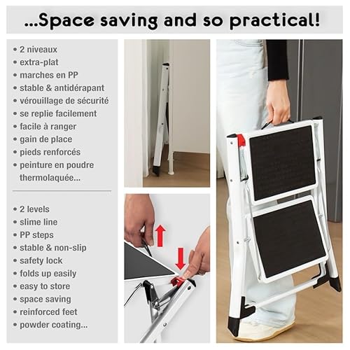 MSV Klapptritt ca. 49 x 49 x 45 cm, belastbar bis 150kg, 2 Stufen mit Anti-Rutsch-Matten (schwarz)