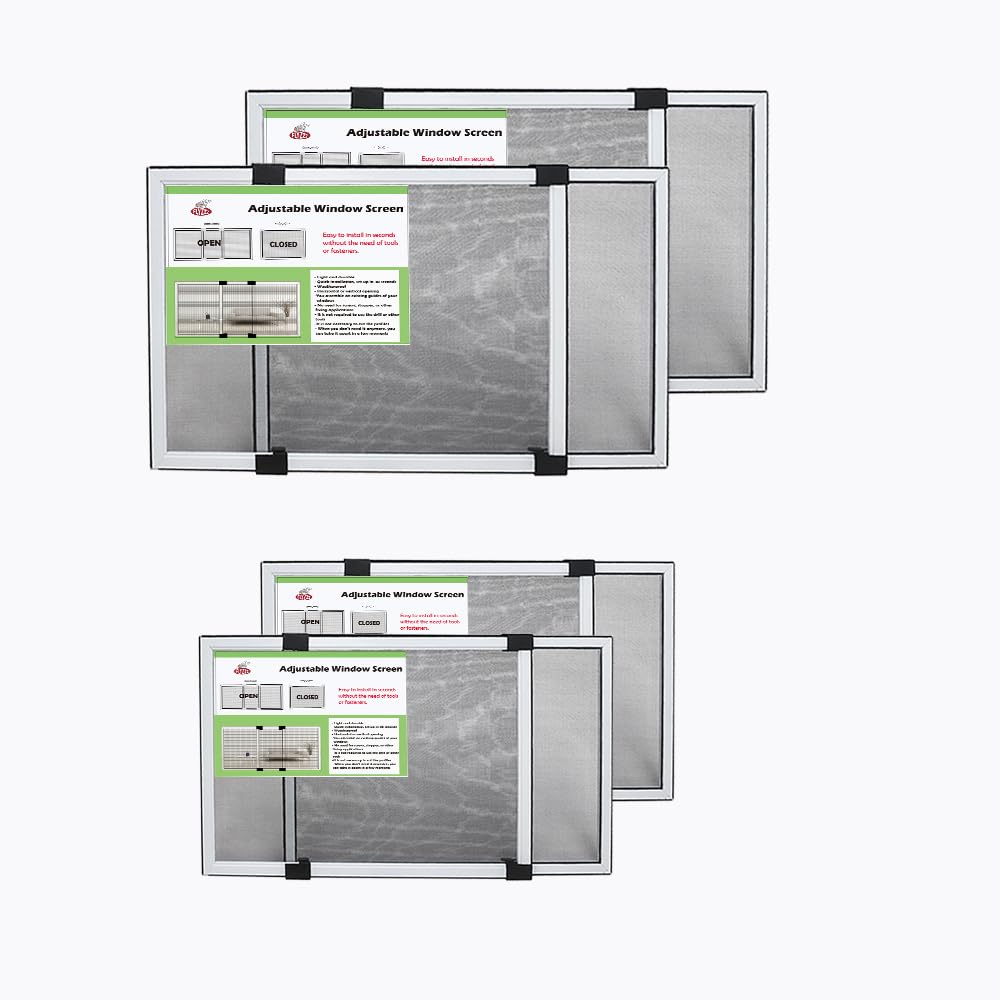 FLYZZZ 2 Packs Adjustable Window Screen Small Expandable Window Screens + 2packs Medium Expandable Window Screens