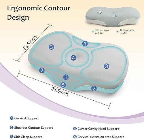 Miniatura 2 de Almohada cervical para el cuello para aliviar el dolor, almohada refrescante para dormir de lado, almohadas ergonómicas de espuma viscoelástica para