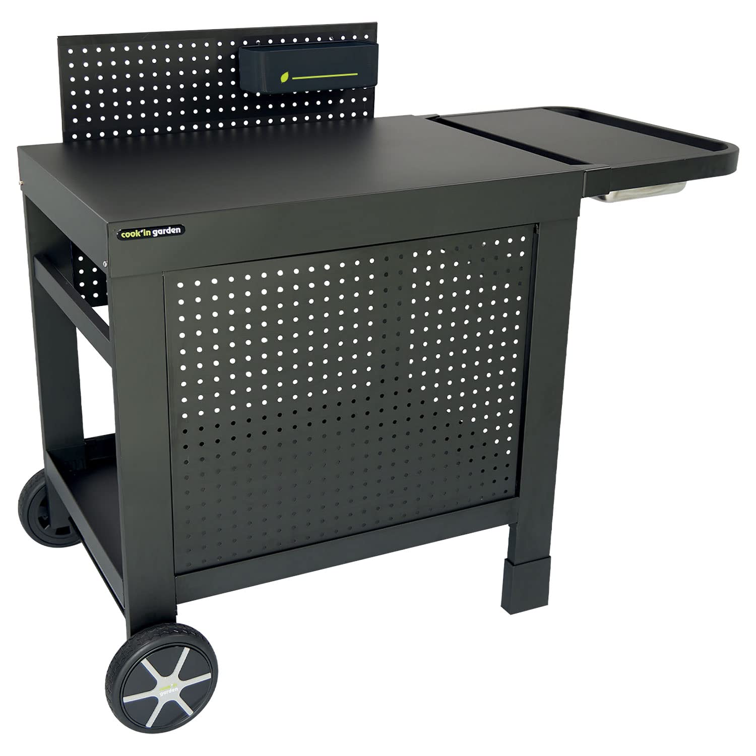Desserte da giardino Reva 110 Premium, carrello con piano di lavoro e credenza amovibile, mobile su ruote