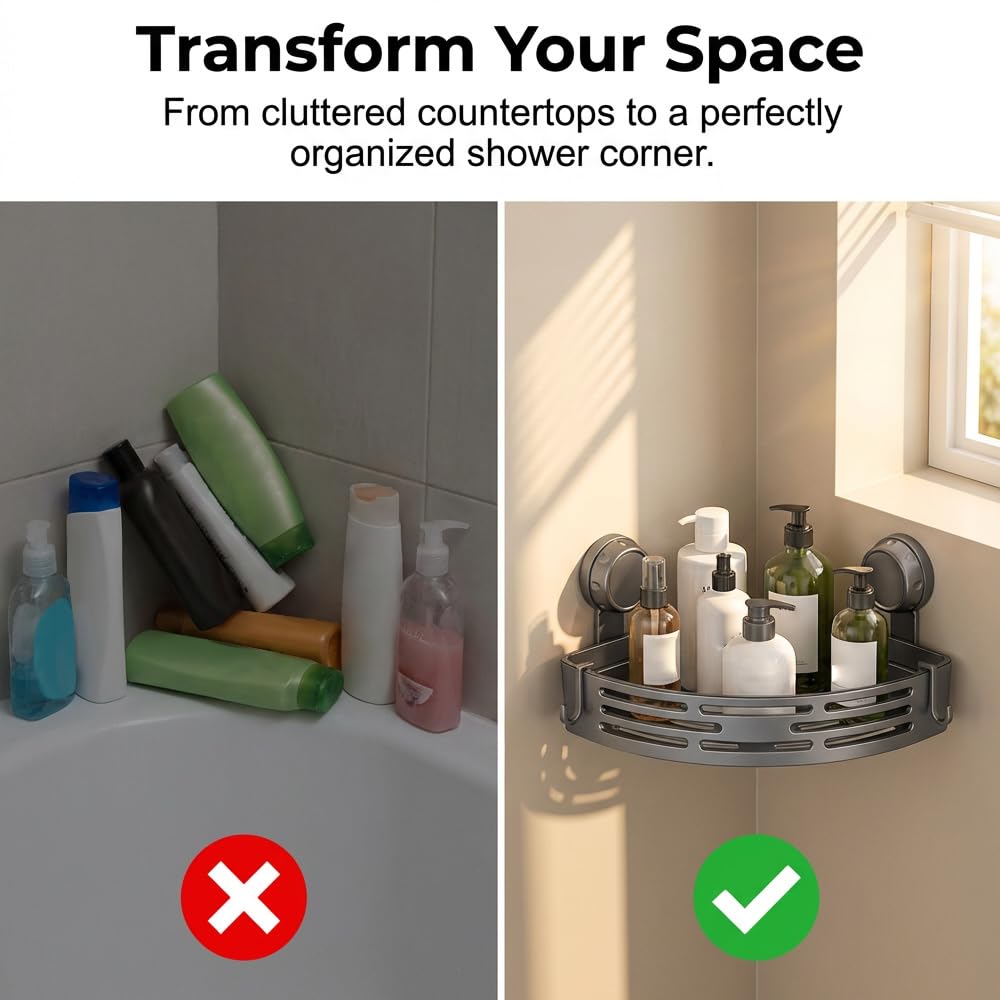 Estantes esquineros triangulares con ventosa 2026, sin taladro, estante de baño con estantes esquineros impermeables para ducha, 2 unidades, color negro