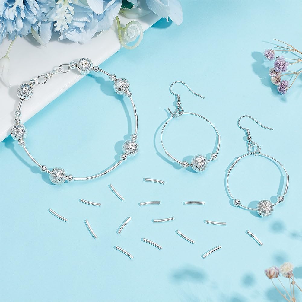 Beebeecraft 1 Boîte De 10 Pièces De Perles En Tube En Argent Sterling Colonne Incurvée De Nouilles Perles D'Espacement En Vrac De 20x2 Mm Pour La Fabrication De Bijoux De Bracelets Trou