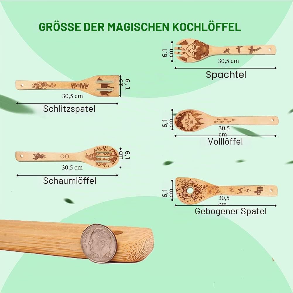 Gravierte Holzlöffel-Set mit 5 – Lustige Harry Geschenke Kochlöffel, Küchenutensilien zum Kochen, Einweihungsgeschenk, Harry Weihnachten Geschenke für Frauen oder Männer (Küche/Deko)