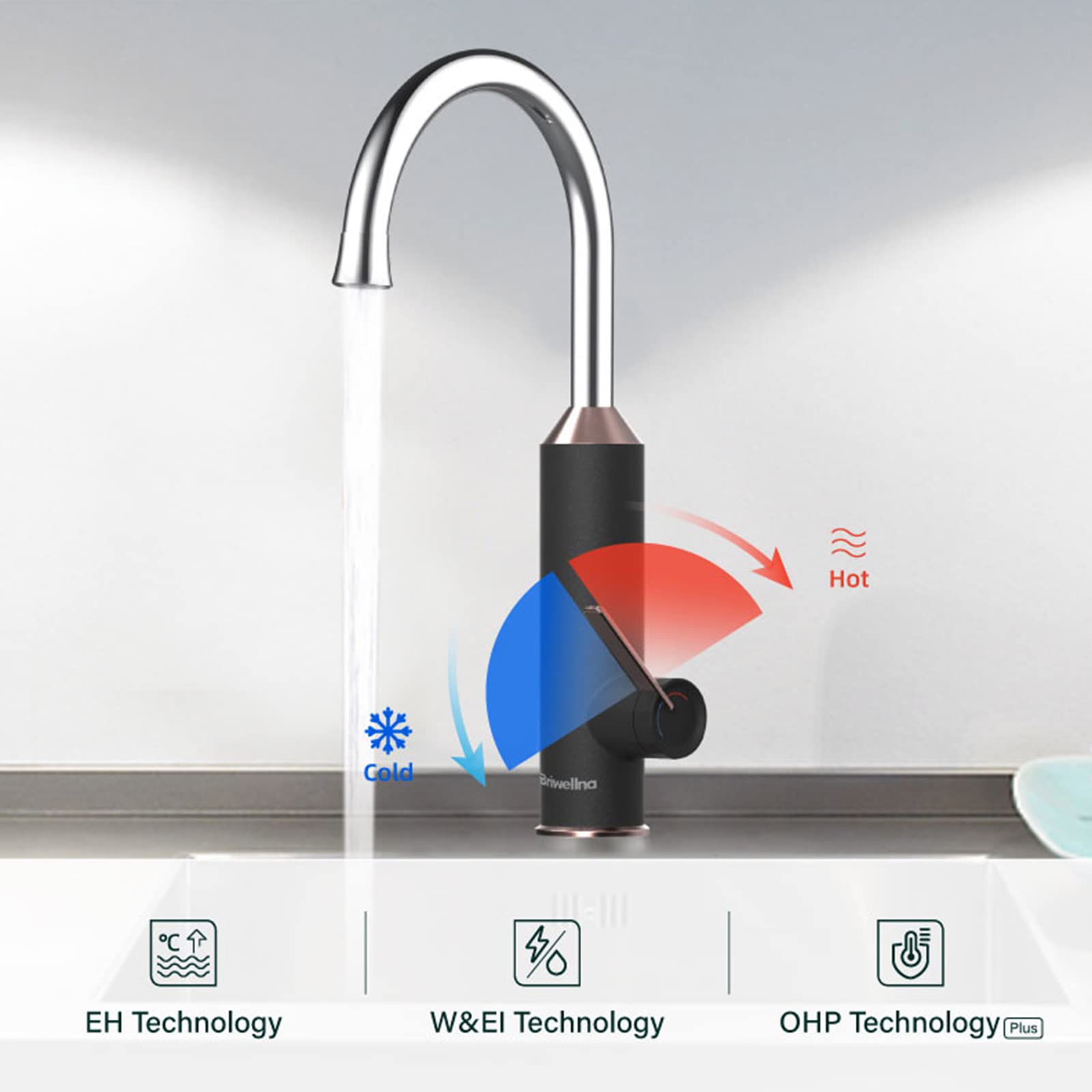 Rubinetti da Cucina, Rubinetto per scaldabagno Elettrico, Rubinetto per Acqua istantanea Senza Serbatoio, Rubinetto per Riscaldamento rapido con Display Digitale a LED, Rubinetto per lavello Girevole