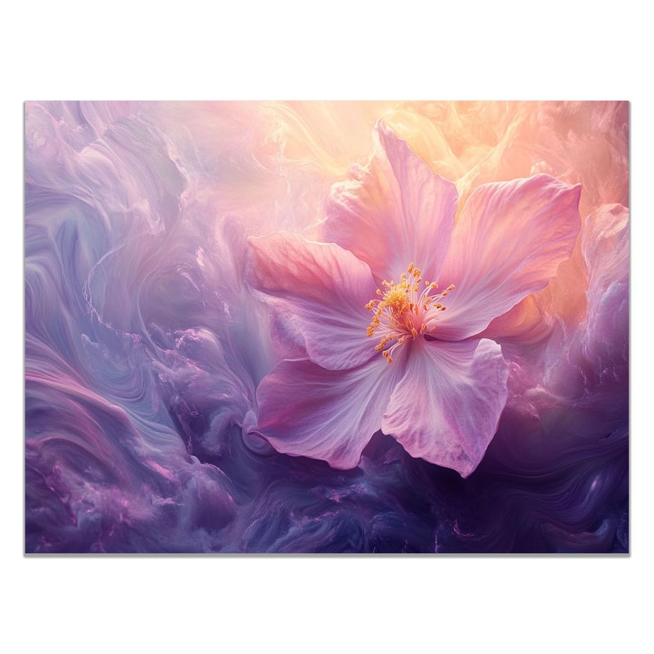 QUSAAOU Wall Art For Hallway And Stairs Lavender Pink Hibiscus Smoky Gradient Morden Livingroom Wall Decor Nature Pictures For Bedroom Kitchen Corridor Office Decor(lilac)-60x90cm Unframed