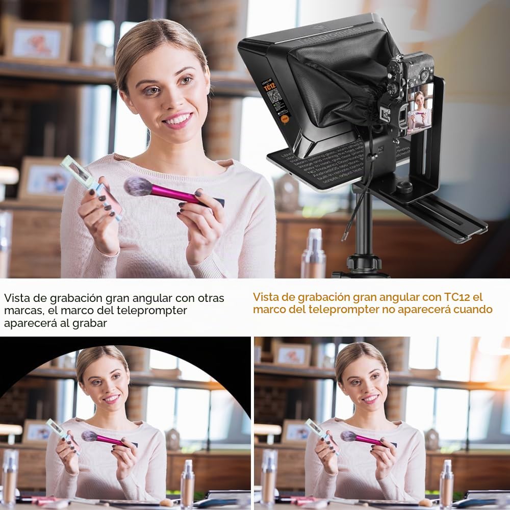 LENSGO TC12 Teleprompter para cámara DSLR/sin espejo y tablet de hasta 12,9 pulgadas. Teleprompter profesional para grabación de vídeo, vlogging, transmisión en directo.