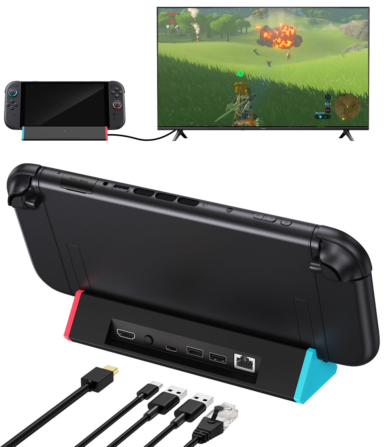 Product image of SIWIQU TV Dock Station Compatible with Nintendo Switch 2, Gigabit Ethernet, Portable TV Docking Station Replacement with 4K HDMI Adapter/Type C Port/USB Port for Switch 2 ONLY