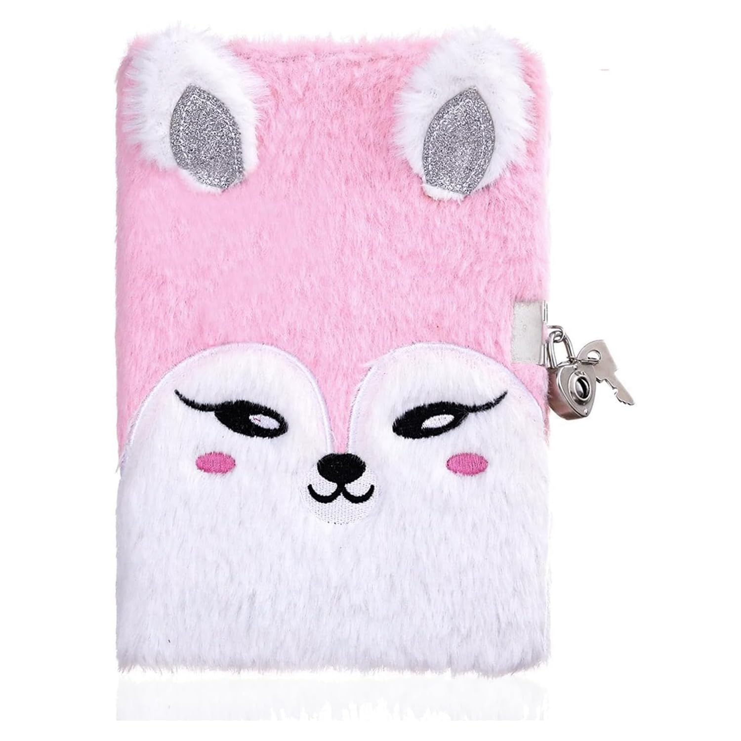 DomoJoy Girl Notebook A5 “Pink Little Fox ”, Secret Diary for Girls with Lock, Fluffy Notebooks for Girls, for Writing and Drawing, It is the Gift for Girl