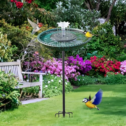Image of Bird Bath with Solar Powered Fountains for Hummingbirds,Stable Stylish Design with 5-Prong Base Stake Plastic Bird Bath for Outside Patio Yard Garden(Gift)