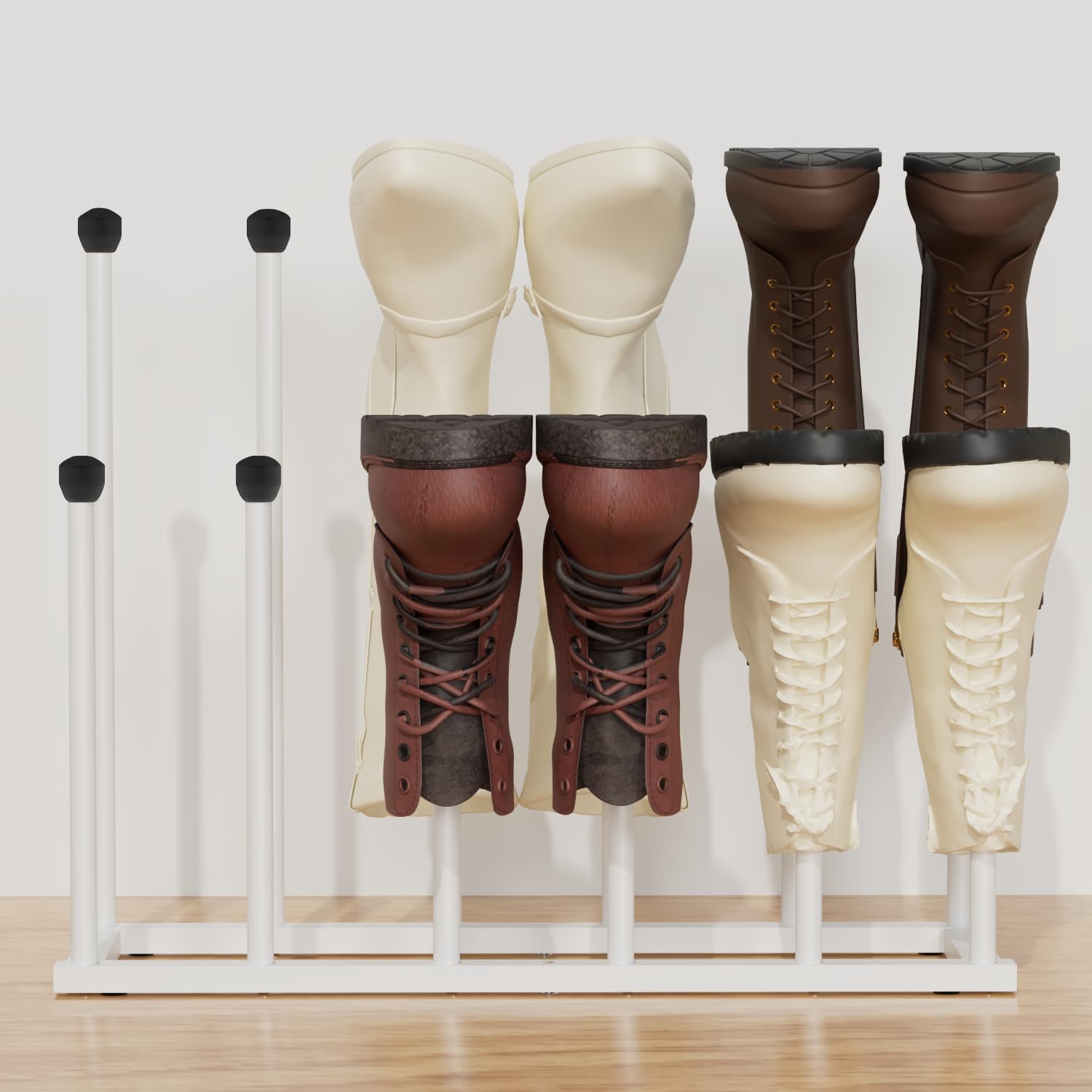 Free Standing Shoe Racks, Tall Black Metal Boot Rack Organizer for 6 Pairs, Knee-High Boot Storage Shelf for Closet, Bedroom, Entryway, Hallway, White 6 Pair White