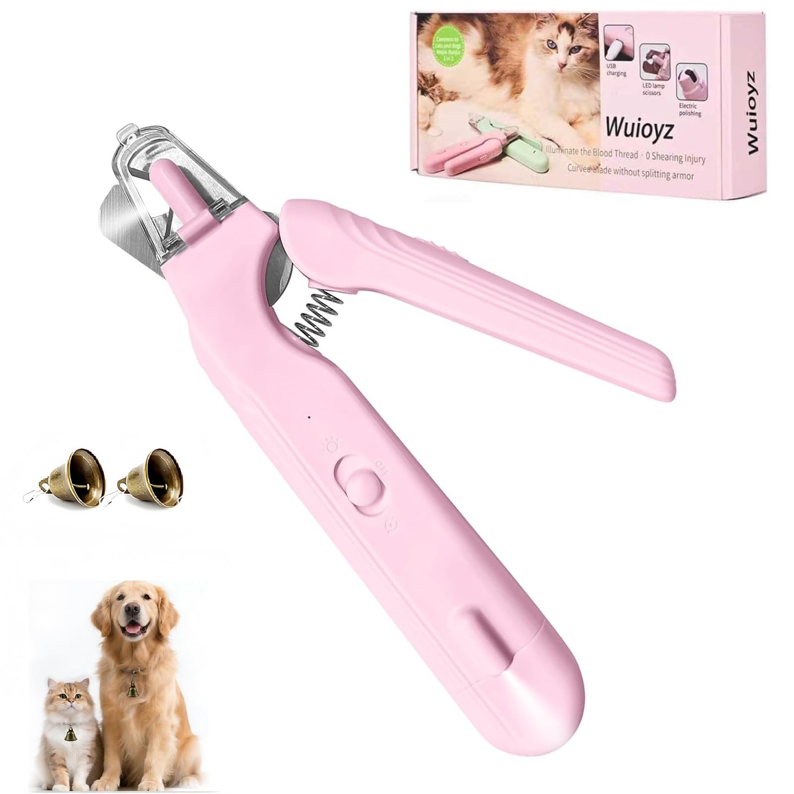 2 in 1 Dog & Cat Nail Clippers Grinder with Lights, Quick Sensor Safety Guard & Ultra-Quiet USB Rechargeable Cat & Dog Nail Trimmers for Small Medium Large Pets Nail Grinder with 2 bells(Pink)