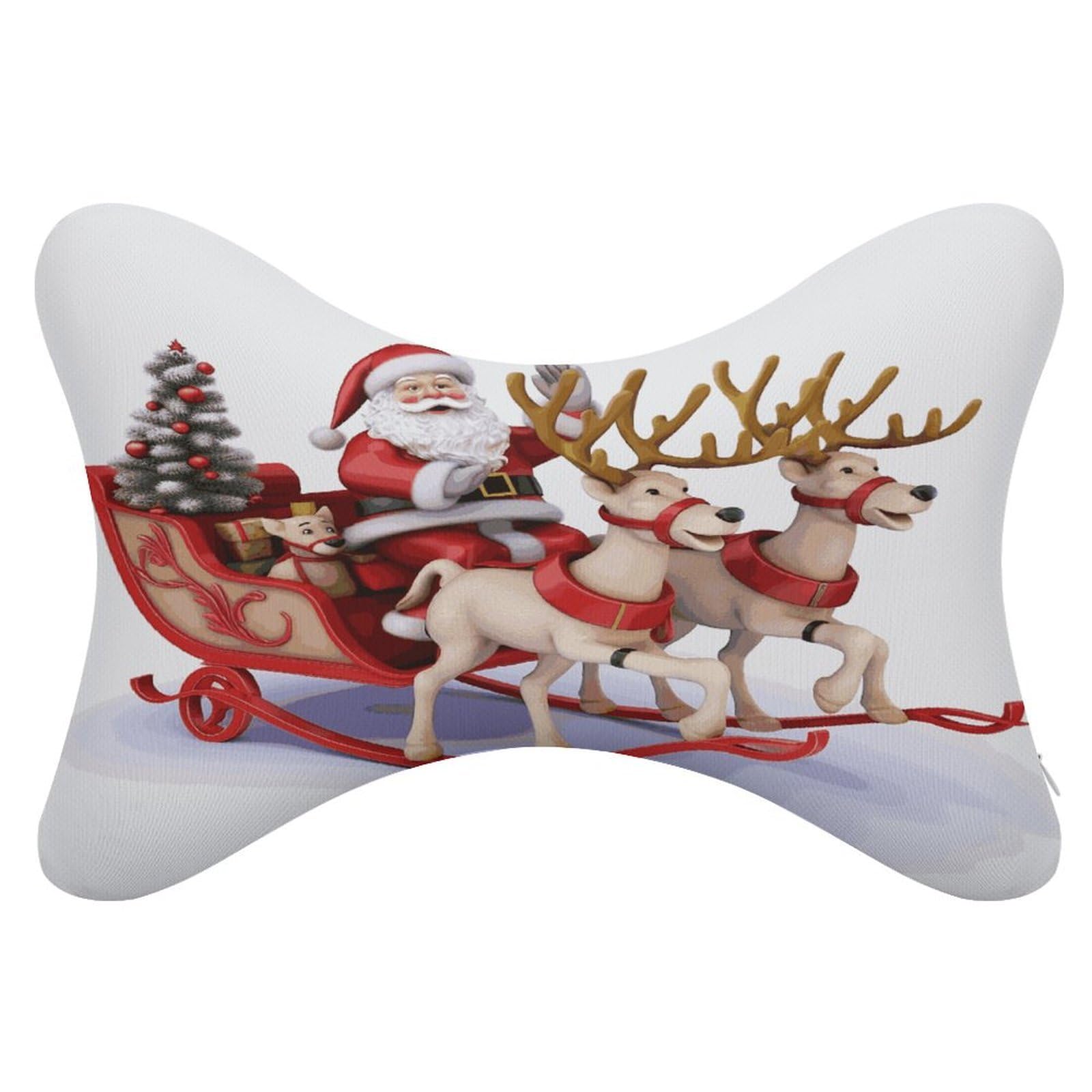 FekiLoot Santa Claus Reindeer Sled Car Headrest Set of 2,Softness Memory Foam Car Neck Pillow with Breathable Removable Cover Car Neck Support Pillow Ergonomic for Driving, Office