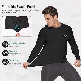MEETYOO Men's Compression Long Sleeve Shirt Moisture Wicking for Gym