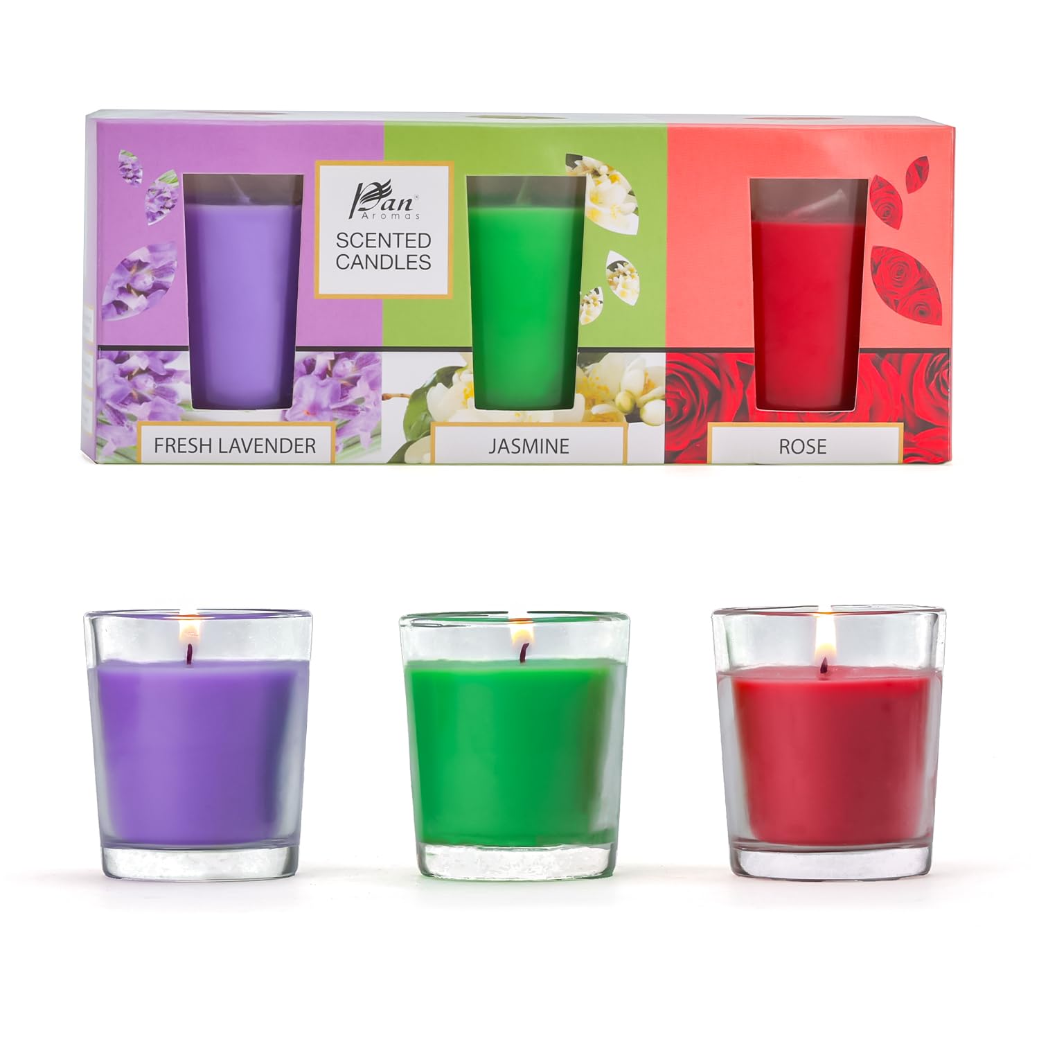 3-Pack Shot Glass Candle - Rose/Jasmine/Fresh Lavender