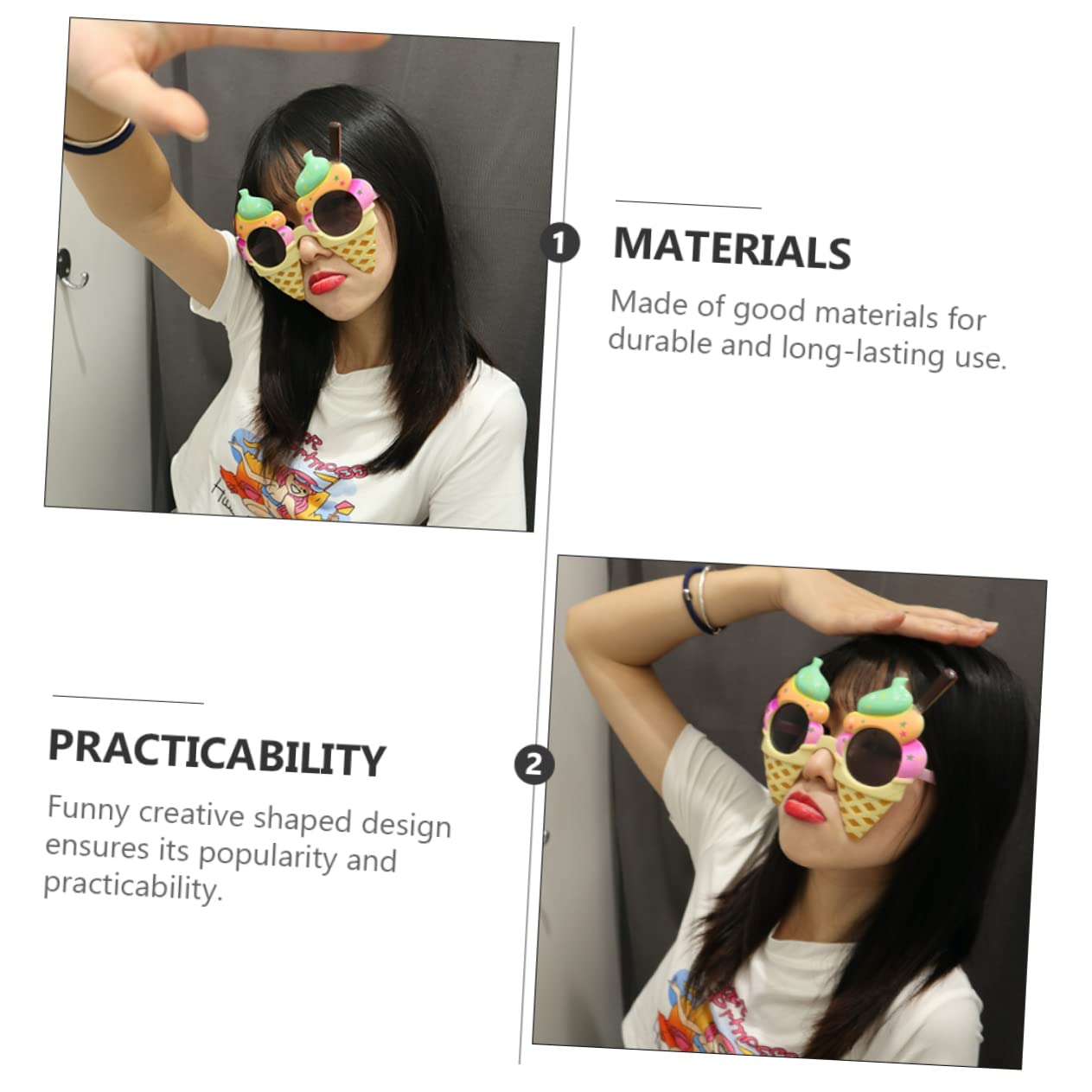 SHERCHPRY 3juegos Gafas De Sol Diseño De Helado Para y Fotografía Accesorios Divertidos Para Adultos y Niñas
