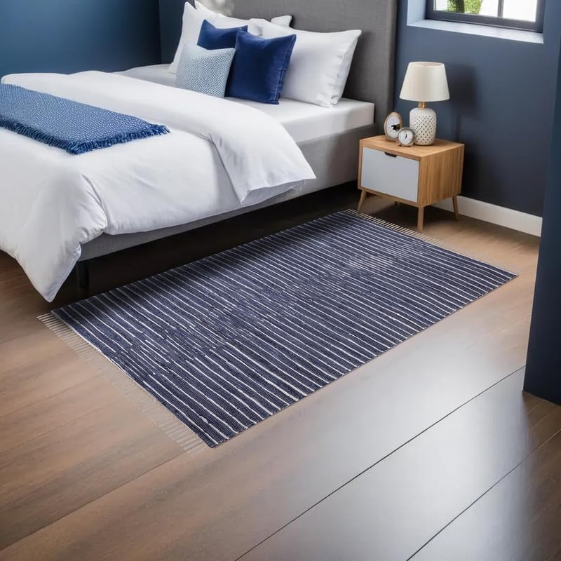 Miniatura 4 de URVI Alfombra de trapo, tejida a mano, lavable, alfombra de entrada, alfombra para entrada frontal interior, cocina, dormitorio, comedor y baño