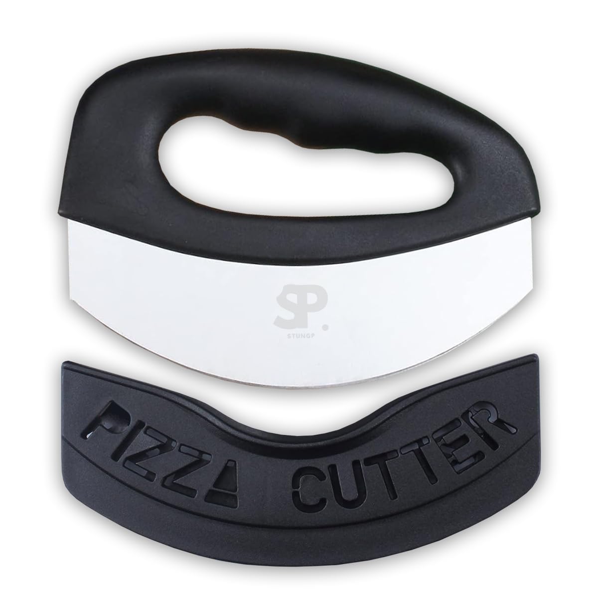 Stainless Steel Mezzaluna Salad Chopper Knife – Double Blade Herb Mincer with Protective Cover and Ergonomic Handles for Chopping Herbs, Vegetables, and Salad