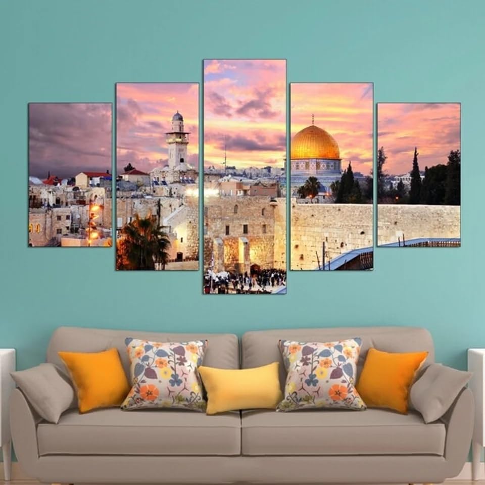 Tableau Coucher de soleil à Jérusalem en 5 parties cadre decoration murale salon