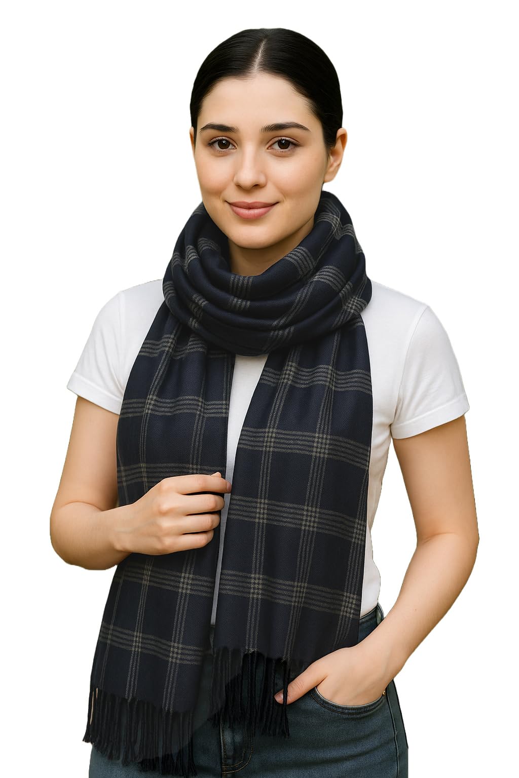 Women's stole/scarf Colour- Dark Blue & Cream stylish 100% soft viscose ethnic scarves pack of 1 ST-11