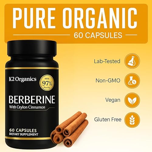 Miniatura 6 de Berberina con canela de Ceilán 1200 mg (60 cápsulas) - 97% de pureza - Sin OMG, sin gluten, suplemento de berberina vegana probado en laboratorio