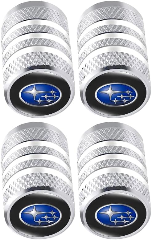 Wheel Valve Stem Caps for Subaru Impreza Legacy Forester Ascent Crosstrek Outback, 4 Piece Aluminum Alloy Metal Car Tire Air Valve Caps Cover, Anti-Rust,Leak-Proof Seal,Waterproof (Silver)
