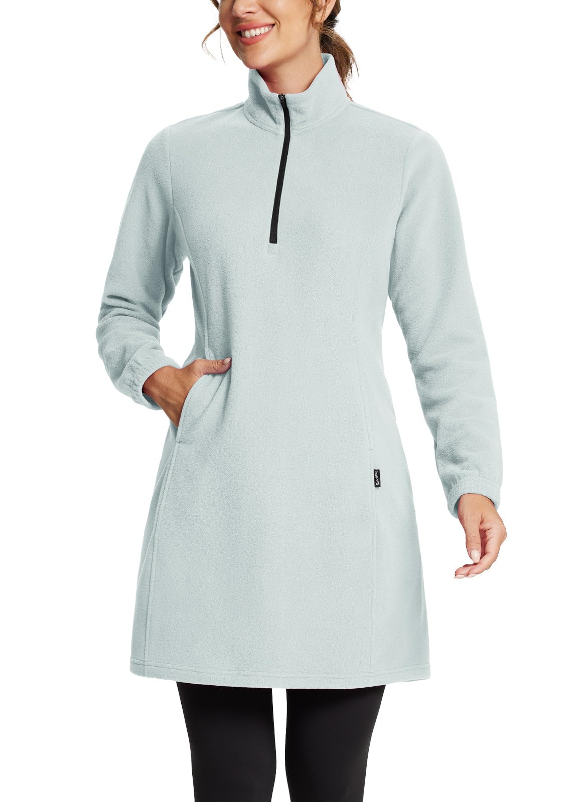 Women's Fleece Dress Sweatshirt Long Tunic Quarter Zip Pullover Polar Winter Warm Thermal Travel Dress with Pocket