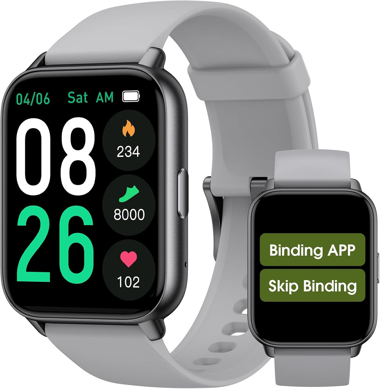PAUTIOS Gray 1.91-inch large screen pedometer watch for seniors, featuring standalone heart rate and SpO2 tracking without a phone.